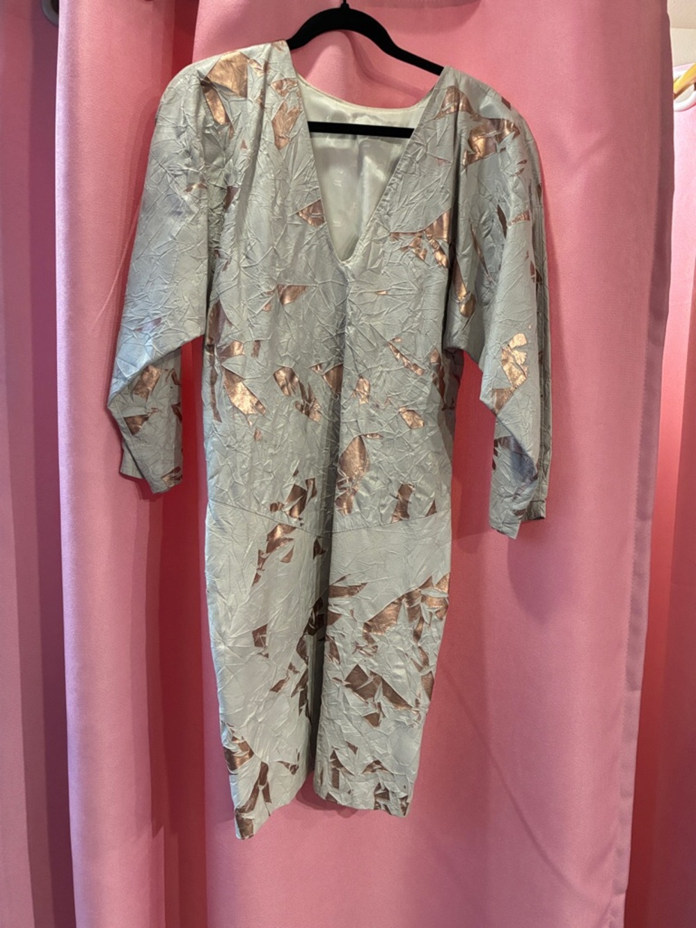 Roberta weissbirg  leather light blue and Silver Metallic dress